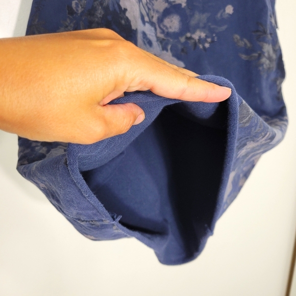 Blue Floral Print Women Jogger Dress Oversized Loose Fix Cut Off Trim 3/4 Sleeve - Picture 7 of 9